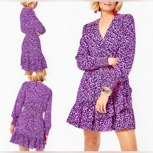Lilly Pulitzer Christiana Stretch Dress Purple Berry Cheetah Print Large / 12